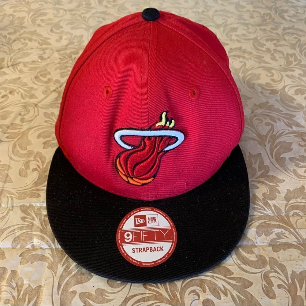 New Era 9Fifty Miami Heat Cap Hat Strapback OSFA tear in front see 2nd pic